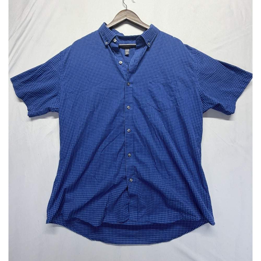 Van Heusen Dress Shirt Mens XL Blue Checkered Button Up Short Sleeve casual